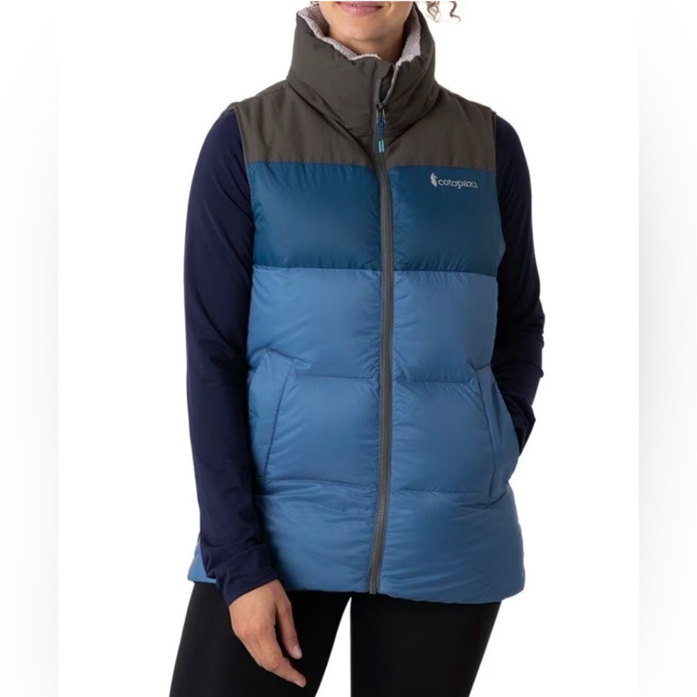 Cotopaxi Solazo Down Puffer Vest Womens XS Blue Colorblock Retro Gorpcore Hiking